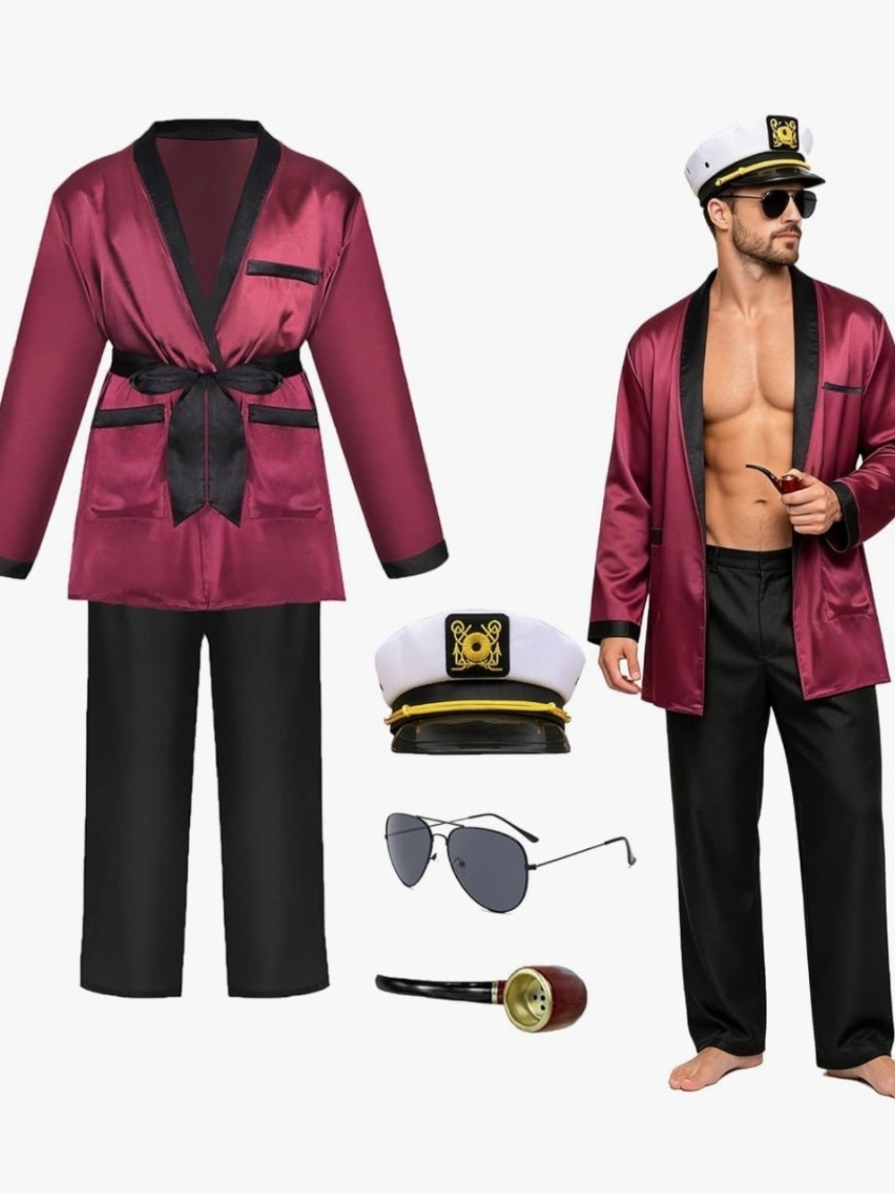 Mens Size XXL Burgundy Captain Hugh Hefner Halloween Costume